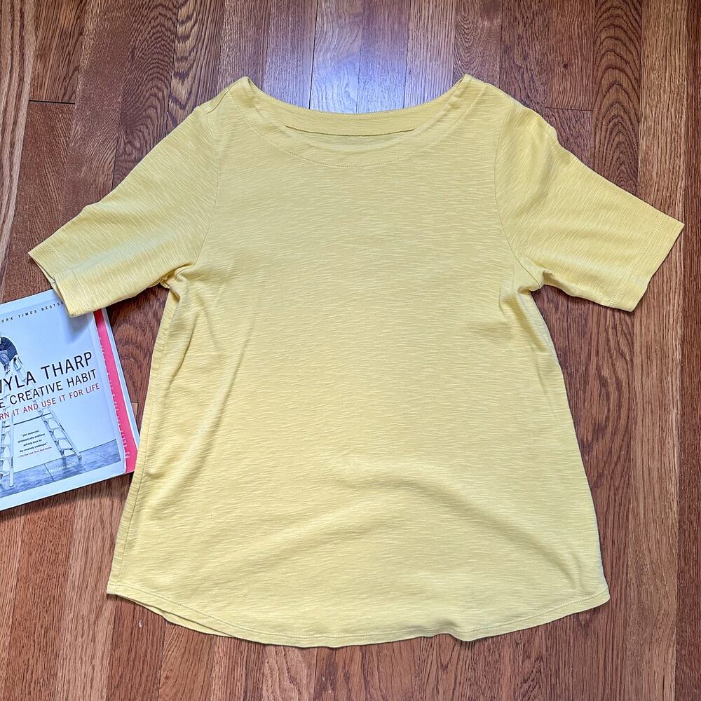 J. Jill Yellow 100% Pima Cotton Slub Elbow-Sleeve Tee